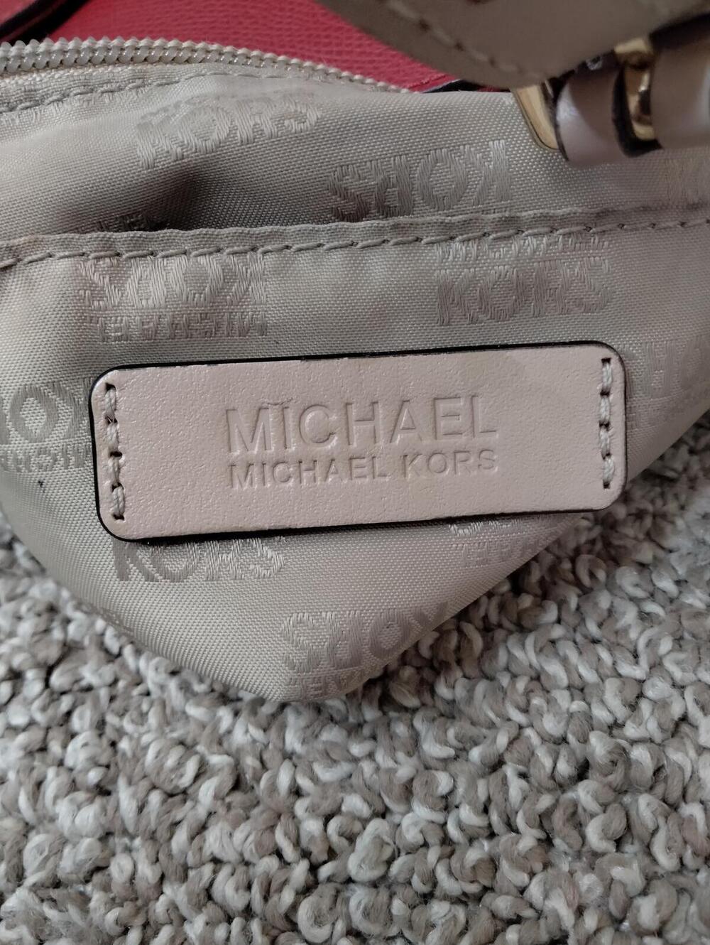 Michael Kors Jet Set Medium Saffiano Tote Leather Red and Tan - Picture 7 of 9